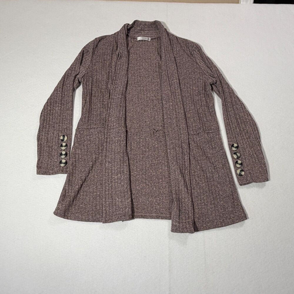 Retrology Cardigan Sz Lg Open Front Ribbed Knit Brown Boho Fall Cozy Workwear